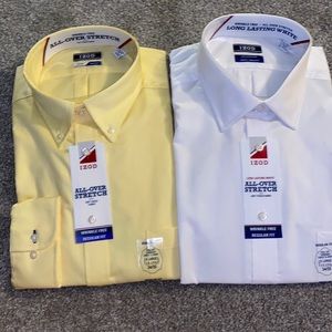 🆕 Two Men’s Izod “All-Over Stretch” dress shirts